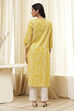 Yellow Cotton Printed Straight Kurta image number 3