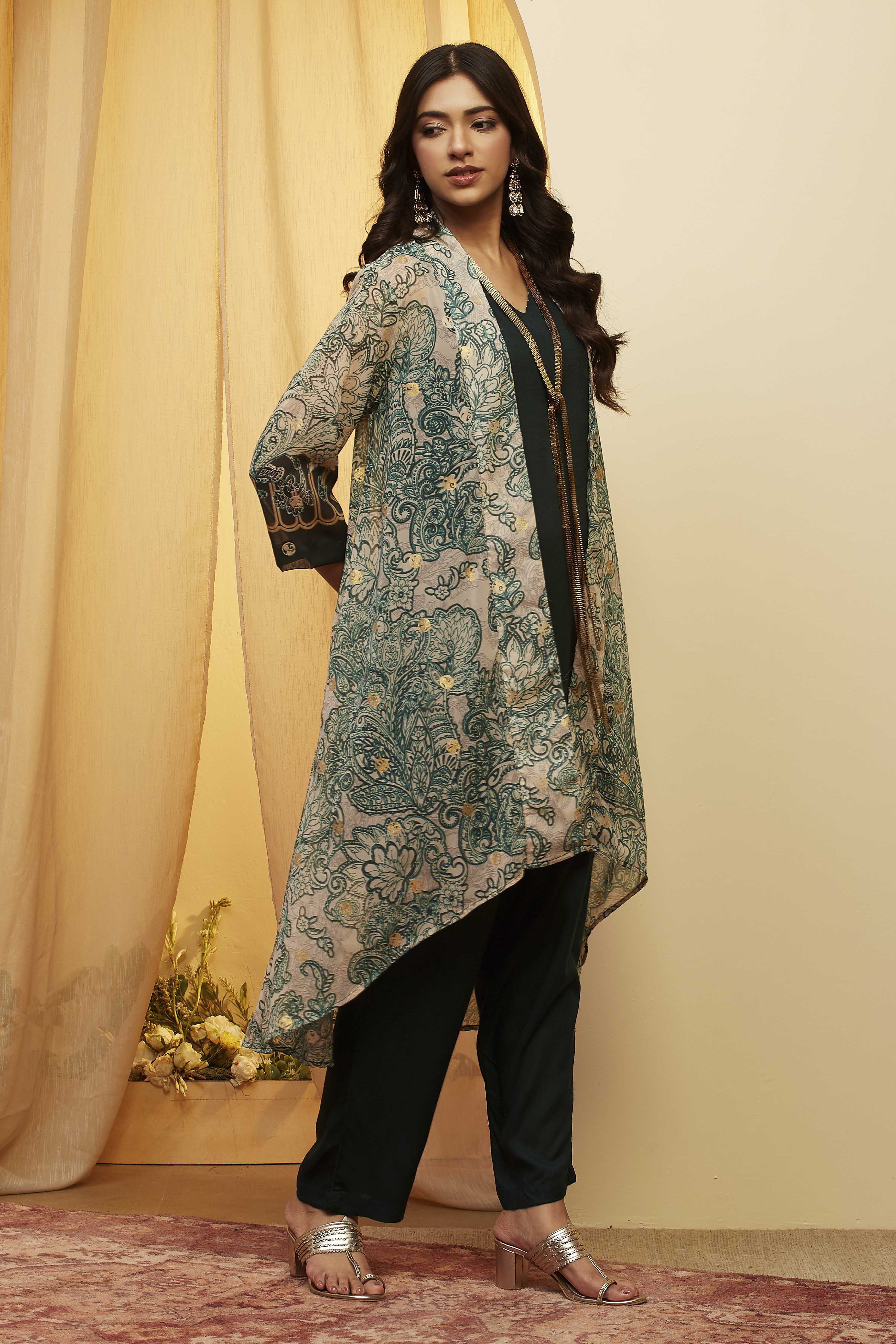 Green Viscose Rayon Straight Fusion Set image number 4