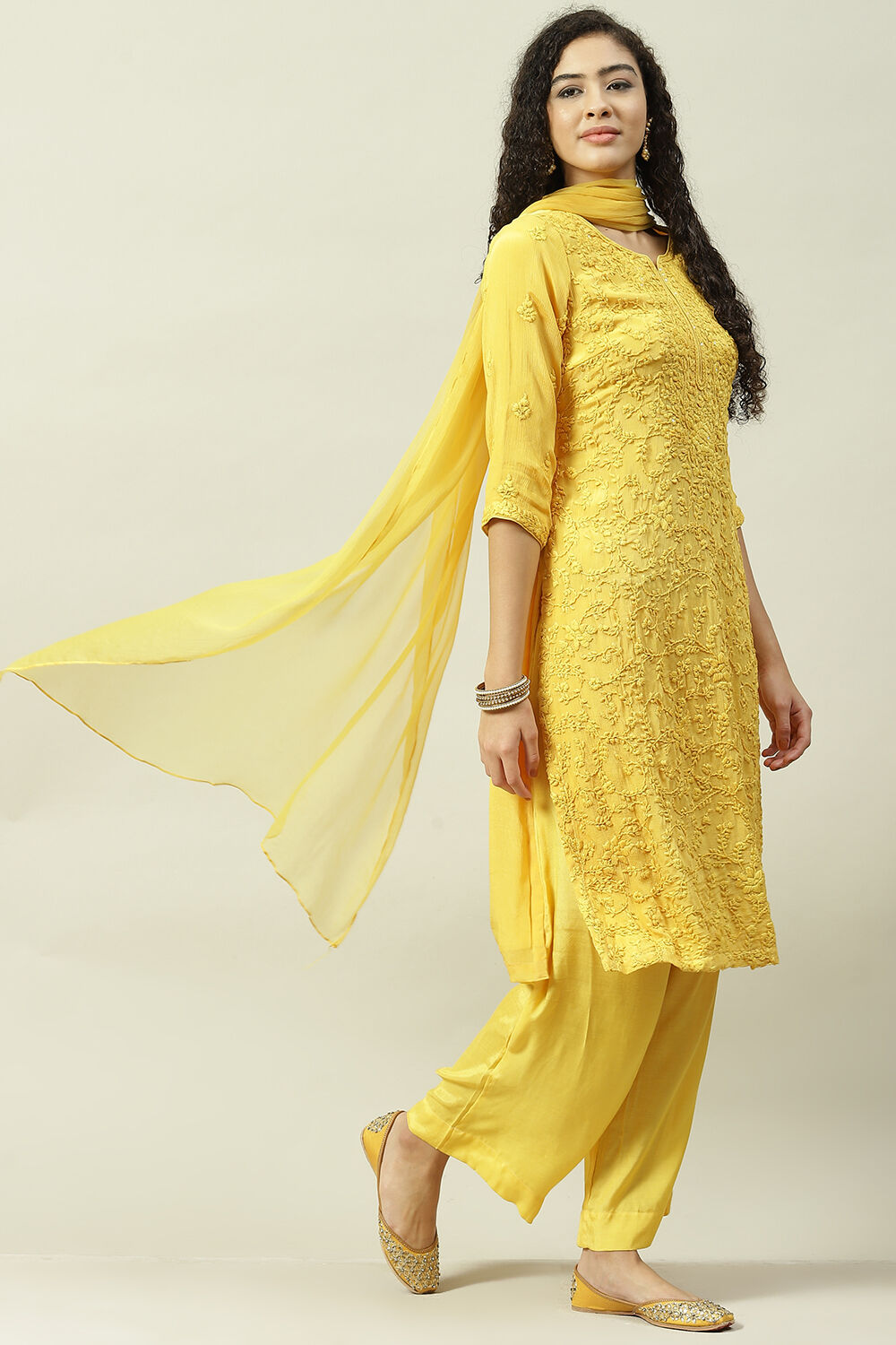 Mustard Viscose Straight Kurta Palazzo Suit Set image number 2