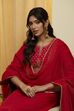 Red Cotton Straight Suit Set image number 1