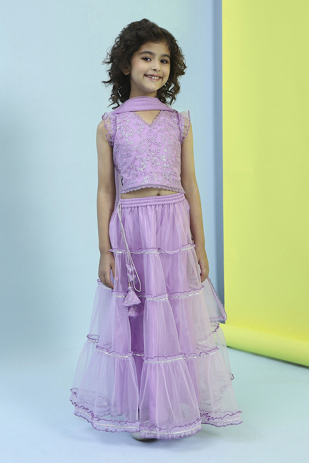 Lilac Embroidered Flared Lehenga Set image number 6