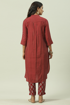 Red Poly Viscose Printed Kurta Set image number 4