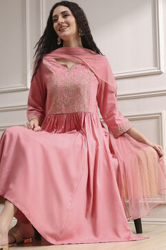 Peach-Colored Dyed Gathered Suit Set image number 7