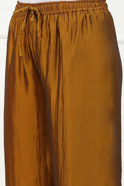 Gold-Toned Solid Mid-Rise Straight Palazzo image number 1