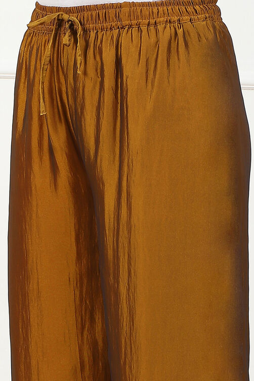 Gold-Toned Solid Mid-Rise Straight Palazzo image number 1