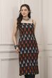 Black Cotton Abstract Printed Strappy Midi Dress image number 7