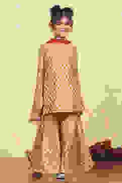 Yellow Brocade Yarndyed Fitted Sharara Suit Set image number 7