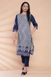 Navy Blue Cotton Straight Printed Kurta image number 4