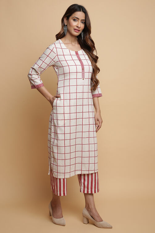 Black Cotton Straight Kurta Pants Set image number 4