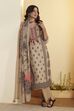 Beige Floral Motifs Poly Linen Kurta Set image number 0