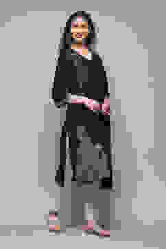 Black LIVA Straight Printed Kurta image number 3