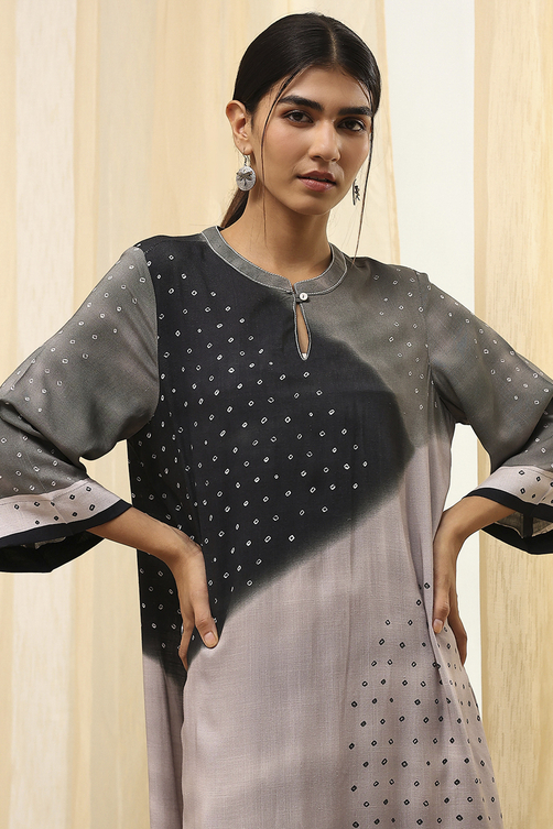 Grey Printed Straight Kurta Set image number 1
