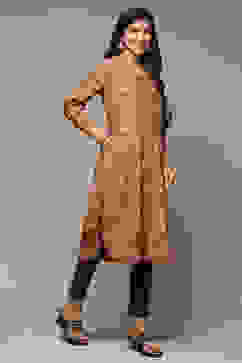 Peach Viscose Blend Straight Printed Kurta image number 4