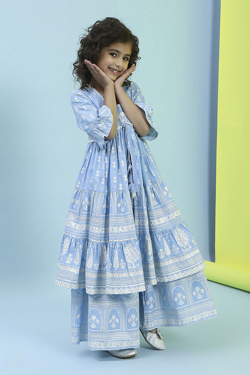 Powder Blue Cotton Tiered Suit Set image number 0