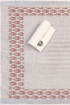 Rust Linen Blend Machine Embroidered Unstitched Suit Set image number 2