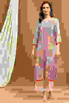 Purple Floral Printed Regular Fit Straight Kurta image number 5