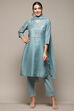 Powder Blue Cambric Narrow Kurta Pant Suit Set image number 7