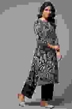 Black LIVA Straight Printed 2 Piece Set image number 4