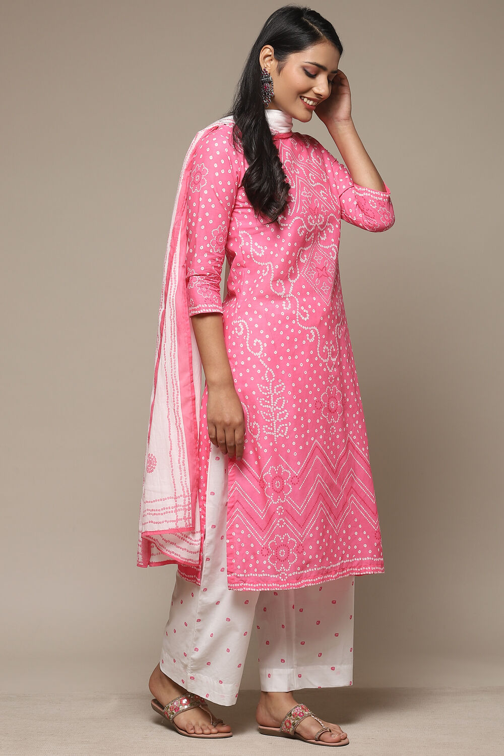 Pink Cotton Straight Kurta Palazzo Suit Set image number 6