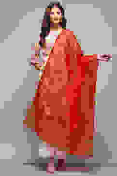 Red Embroidered Nylon Dupatta image number 3