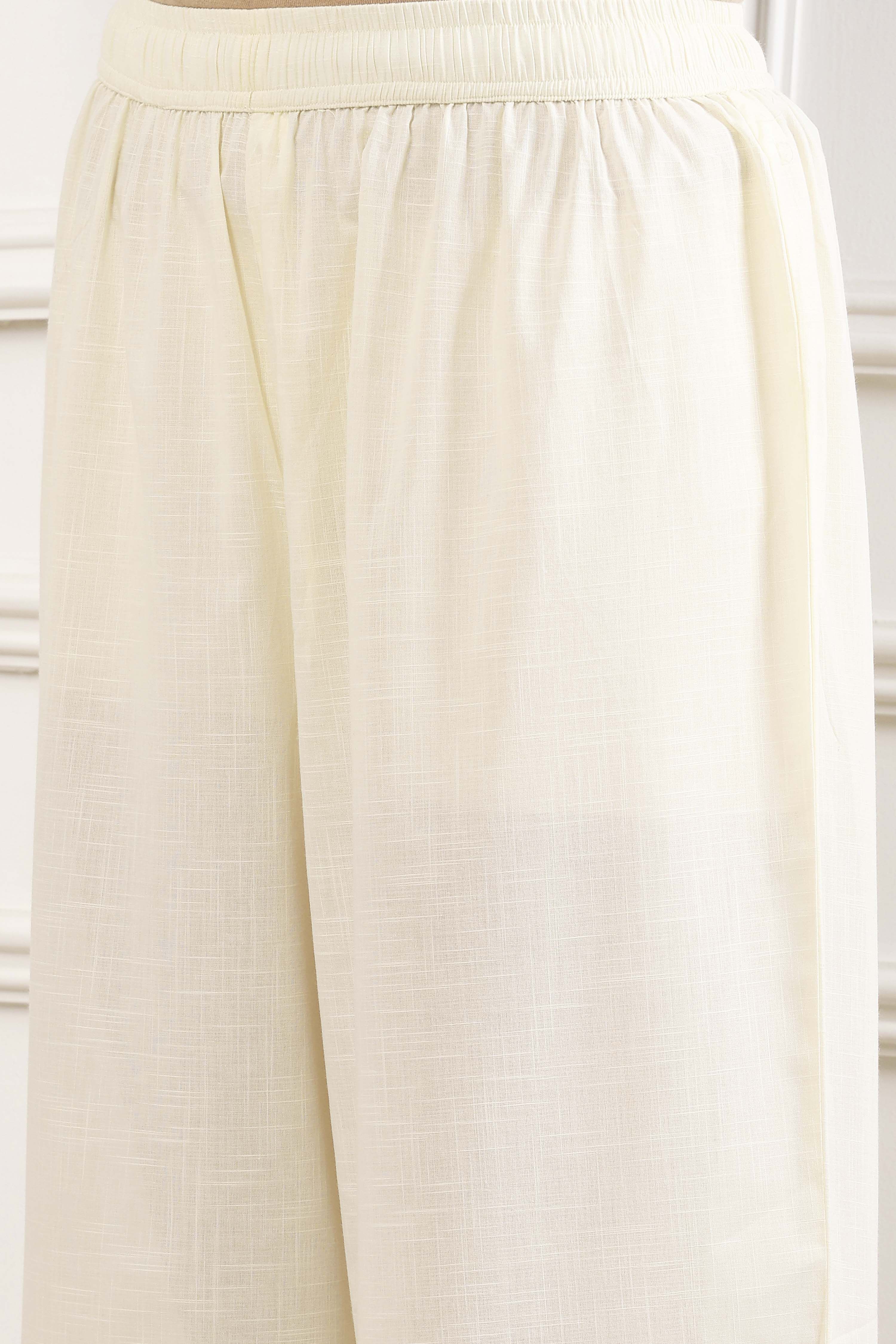 Indigo and Off-White Cotton Angrakha Anarkali Suit Set image number 2