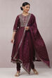 Wine Cotton Silk Flared Kurta Churidar Suit Set image number 0