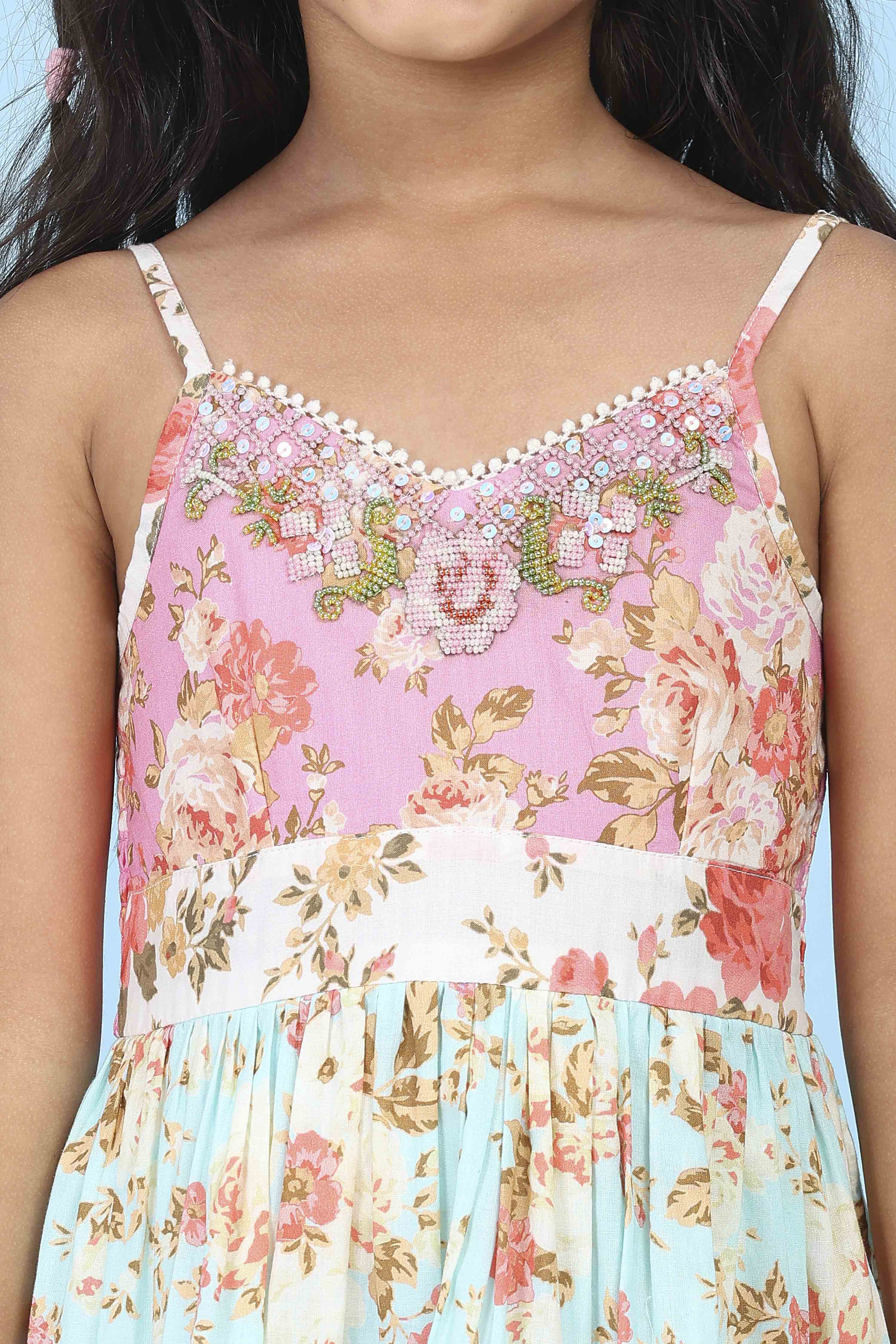 Pink Cotton Printed Flared Dress image number 1