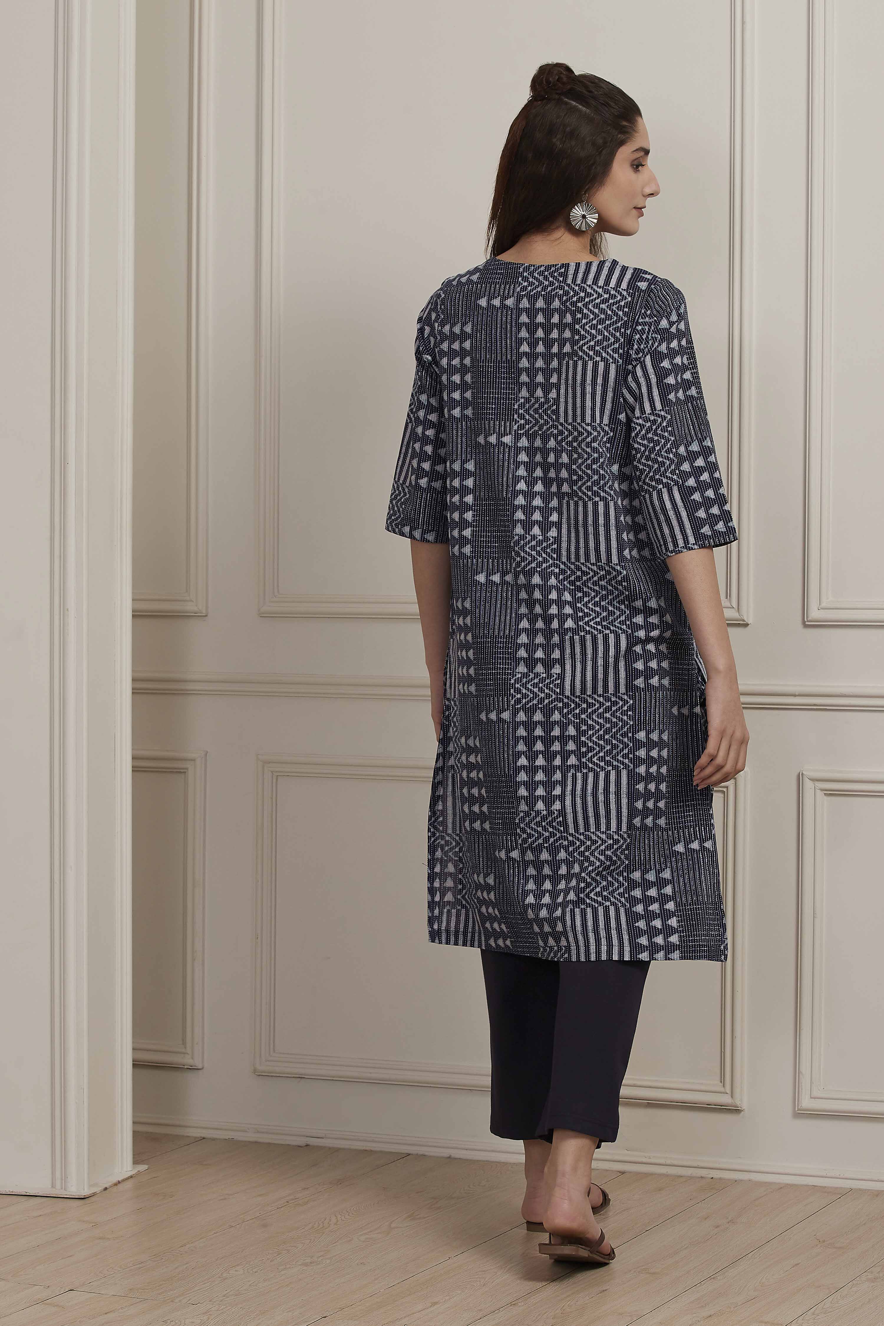 Blue Cotton Straight Kurta image number 3