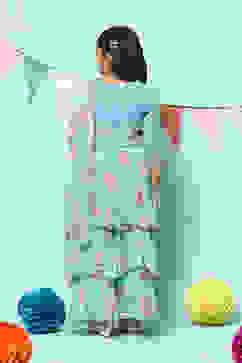 Turquoise Polyester Short Kurta Printed Lehenga Set image number 4