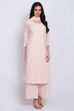 Peach Cotton Chikankari Kurta Palazzo Suit Set image number 4
