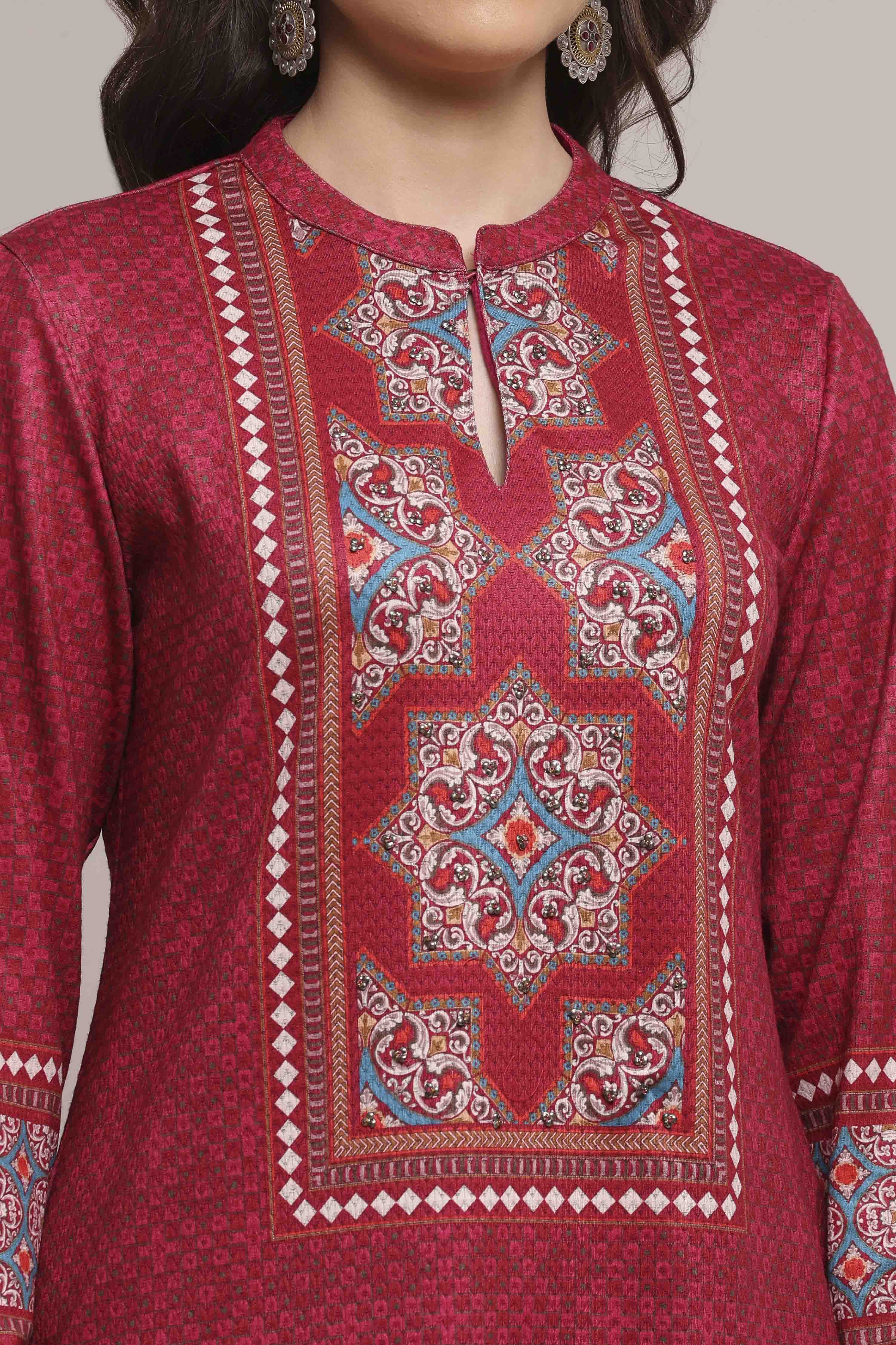 Pink Polyester Printed Kurta image number 1