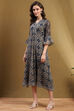 Blue Georgette Floral Printed Flared Dress image number 2