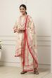 White Cotton Floral Printed A-Line Suit Set image number 6