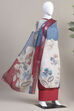 Red Linen Blend Machine Embroidered Unstitched Suit Set image number 4