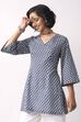Indigo Cotton Printed Straight Short Kurti image number 2