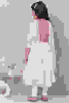 Off White Cotton Anarkali Kurta Churidar Suit Set image number 4