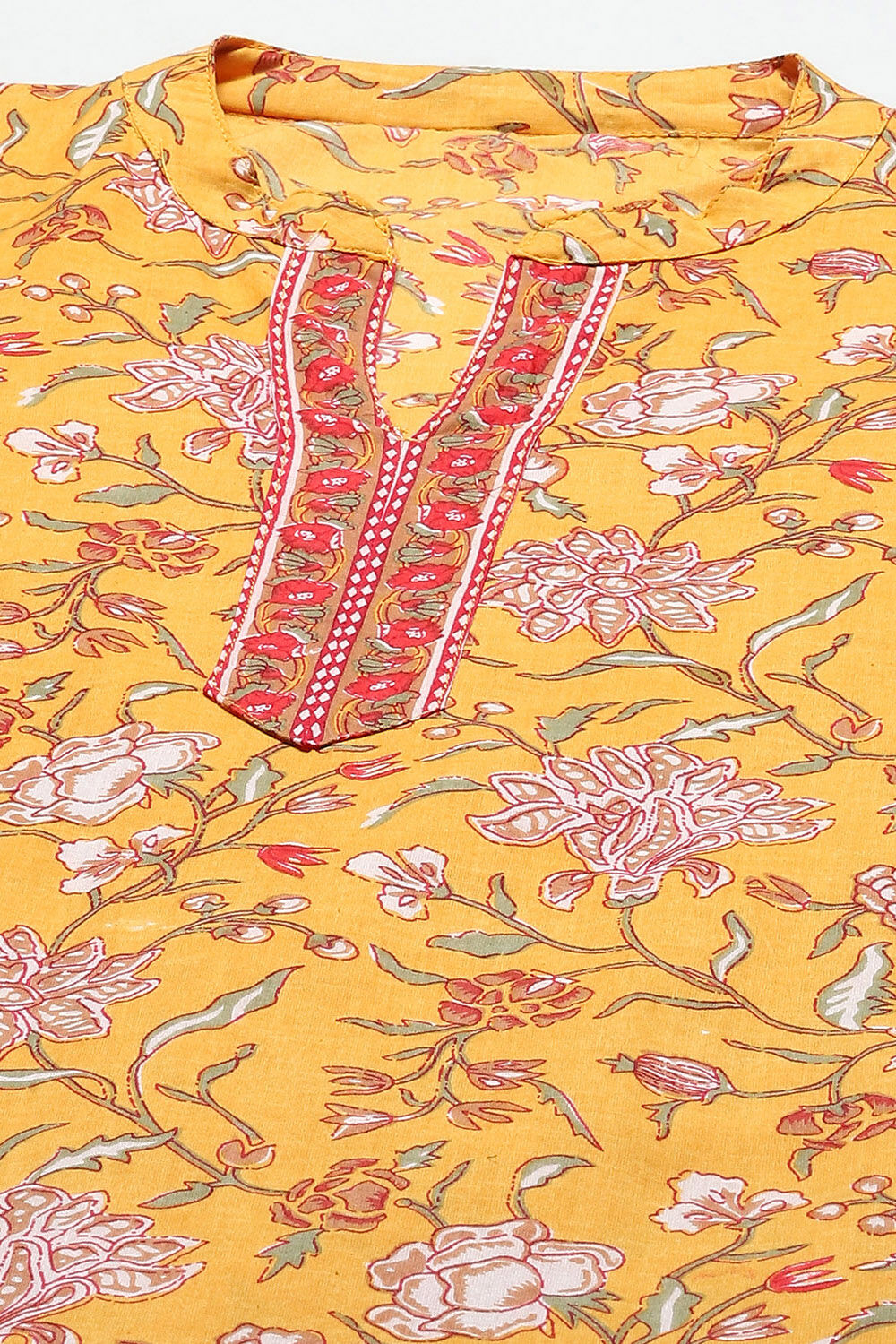Mustard Yellow Cotton Screen Printed Unstitched Suit Set image number 2