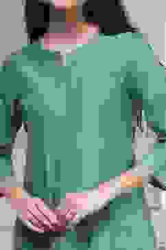 Turquoise Cotton Blend Printed Straight Suit Set image number 6