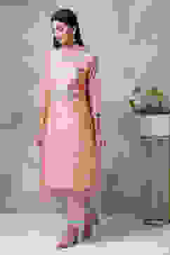 Peach Art Silk A-Line Kurta Regular Pant Suit Set image number 0