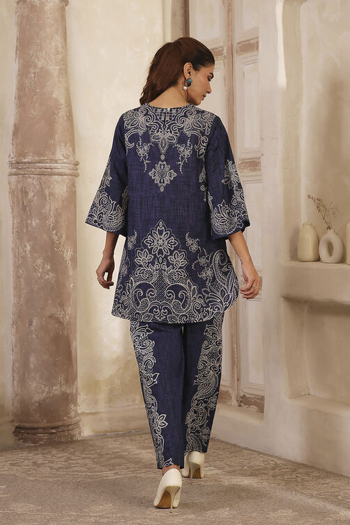 White And Blue Printed Kurta And Pants Set main image 1