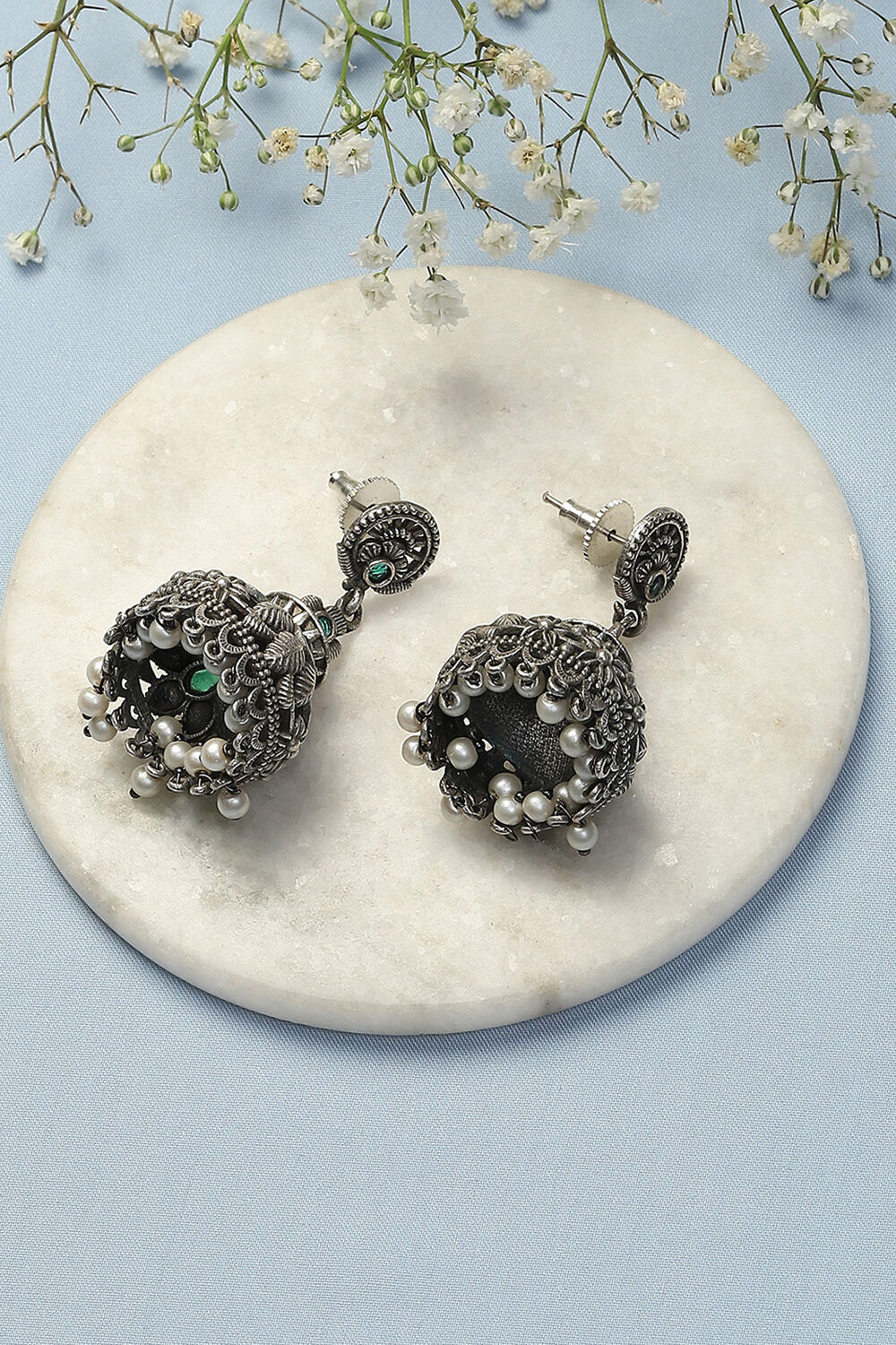 Oxidised Green Brass Earrings image number 0