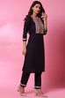 Black Cotton Straight Kurta Pant Suit Set image number 1