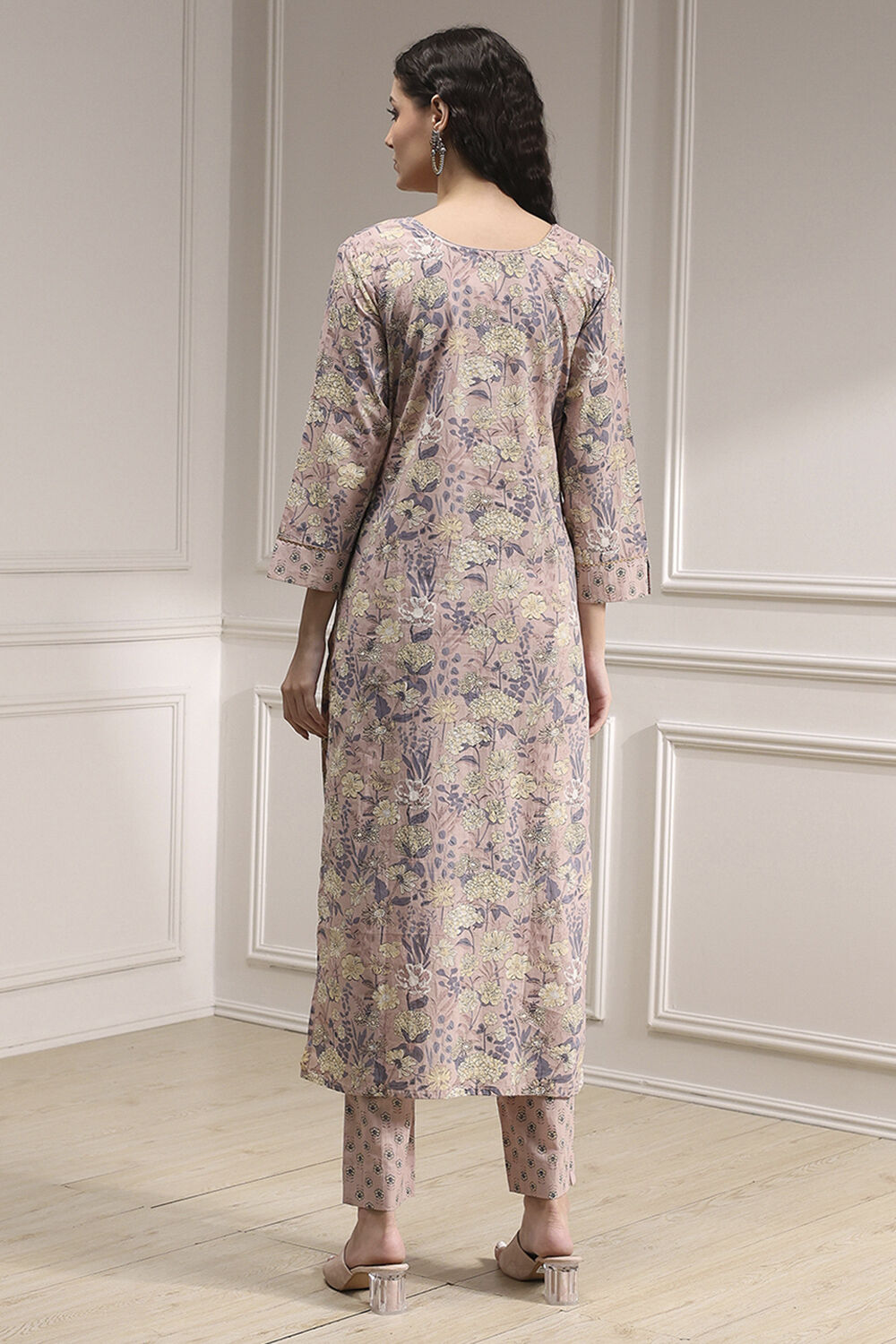 Purple Cotton Printed Embroidered Unstitched Suit Set image number 6