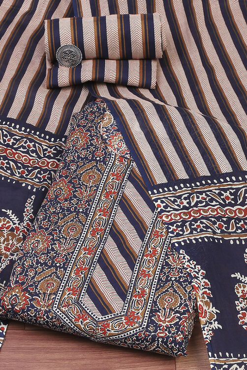 Green Cotton Floral Printed Unstitched Suit Set image number 0