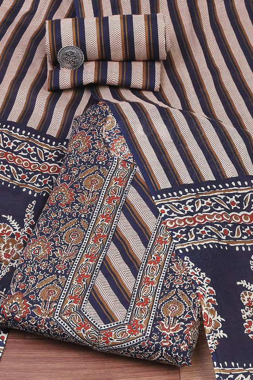 Green Cotton Floral Printed Unstitched Suit Set image number 0