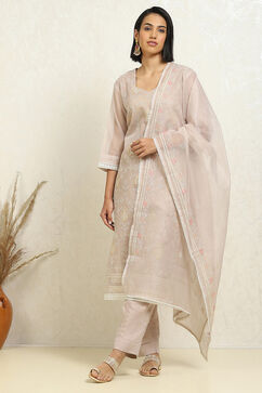 Light Mauve Machine Embroidered Unstitched Suit Set image number 1