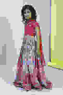 Red Cotton Printed Flared Lehenga Set image number 3