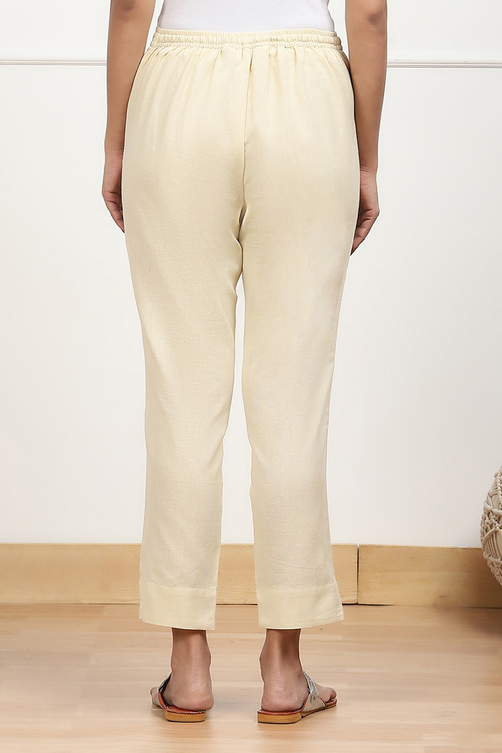 Rust Cotton Solid Regular Pants image number 5