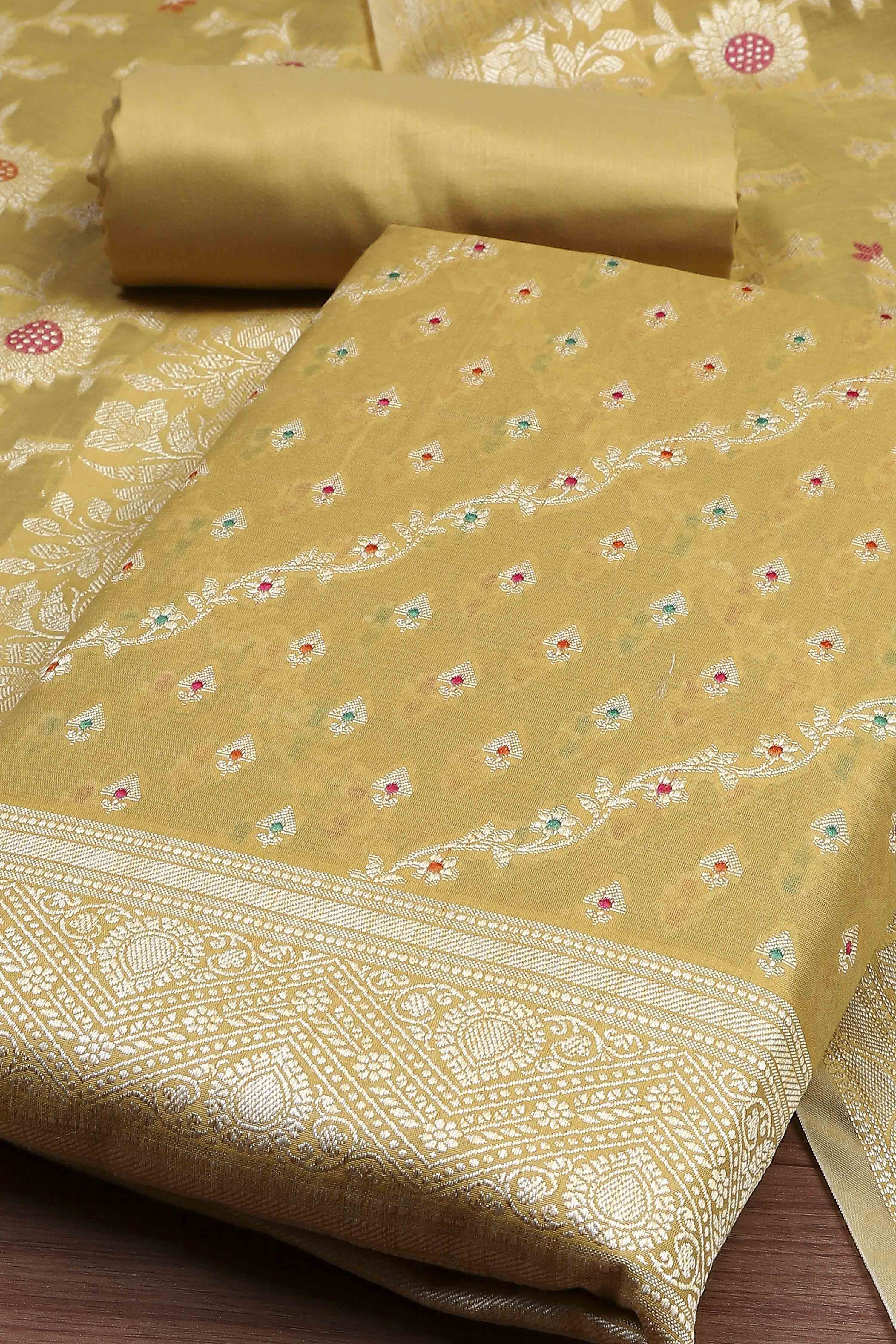 Light Green Cotton Printed Embroidered Unstitched Suit Set image number 1