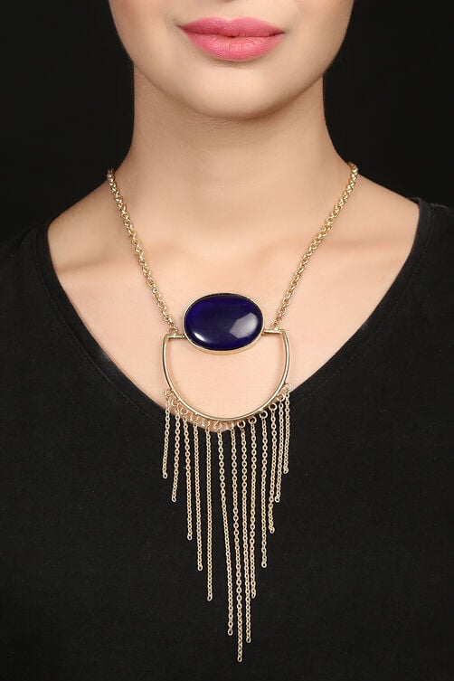 Golden Necklace With Lapis Lazuli Stone image number 0